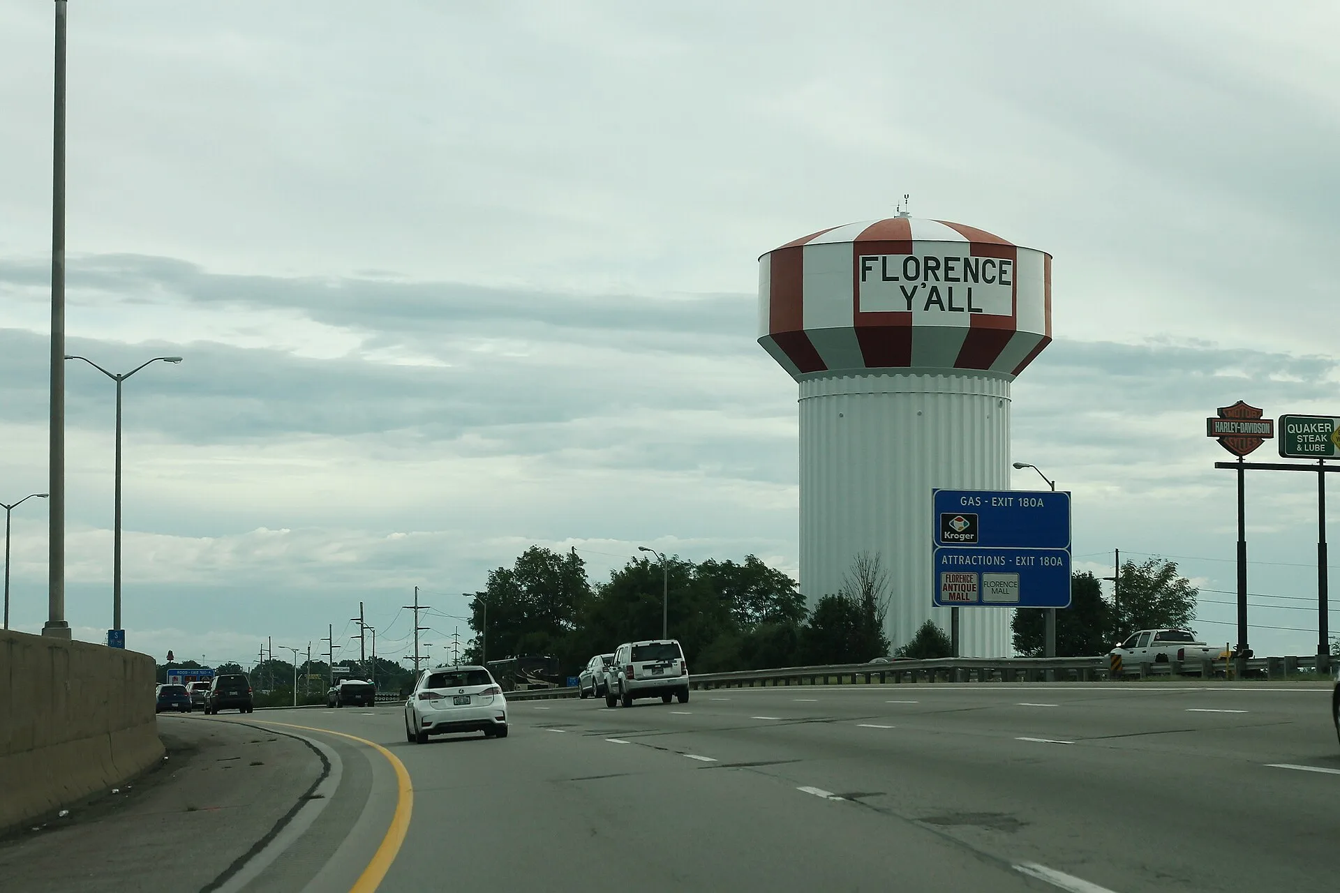 The Florence Y'all water tower beside I-71/75 in Florence, Kentucky